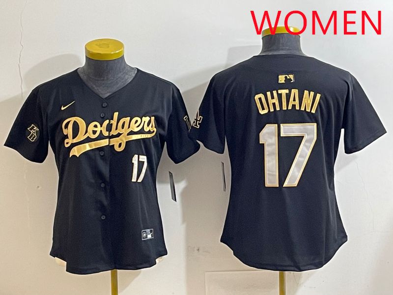 Women Los Angeles Dodgers #17 Ohtani Black Gold Nike 2025 MLB Jersey style 4282->women mlb jersey->Women Jersey
